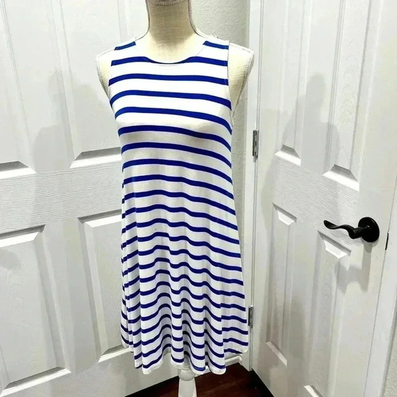 Old Navy Summer T-shirt Tank Dress blue and white striped - Picture 2 of 6